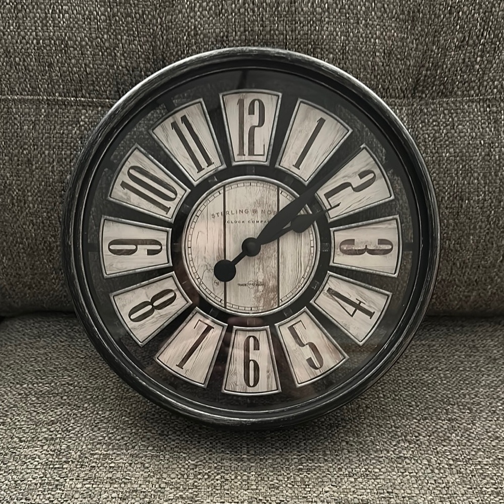 Rustic Wall Clock - black, white, gray